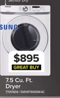 Leon's Samsung White Front Load Electric Dryer with Shallow Depth (7.5 Cu.Ft) - DVE45T6005W/AC offer