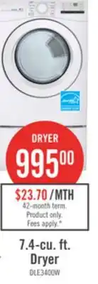 The Brick LG 7.4 Cu. Ft. Electric Dryer - White - Stackable - DLE3400W offer