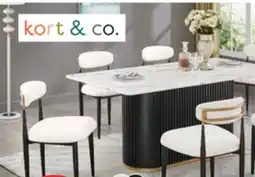 The Brick Kort & Co. Capri 7pc Dining Set with Table & 6 Chairs, Gold Accent, Pedestal Base, 72W - White offer
