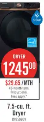 The Brick Samsung 7.5 Cu. Ft. Electric Dryer with Steam - Black Stainless Steel - Stackable - DVE50BG8300VAC offer