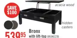 The Brick Bronx 48 Rustic Lift Top Coffee Table with Storage, Shelf and Casters - Charcoal Wood offer