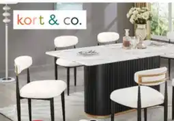 The Brick Kort & Co. Capri Dining Table with Marble-Look Top & Gold Accent, Pedestal Base, 72W - Black/White offer