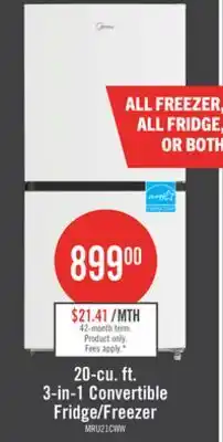 The Brick Midea 20 Cu. Ft. 3-in-1 Convertible Refrigerator-Freezer - White - MRU21C7BWW offer