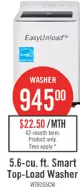 The Brick LG 5.6 Cu. Ft. Smart Top-Load Washer with EasyUnload - Essence White - WT8205CW offer