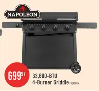 The Brick Napoleon 33,600-BTU 36-Inch 4-Burner Griddle with Rust-Resistant Stainless Steel Cooktop - F36FTPMK offer