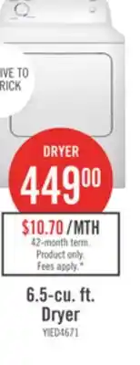 The Brick Inglis 6.5 Cu. Ft. Electric Dryer - White - YIED4671EW offer