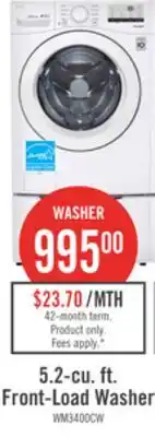 The Brick LG 5.2 Cu. Ft. Front-Load High-Efficiency Washer - White - Stackable - WM3400CW offer