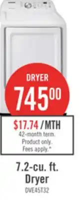 The Brick Samsung 7.2 Cu. Ft. Electric Dryer - White - DVE45T3200W/AC offer