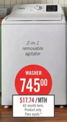 The Brick Whirlpool 4.8 Cu. Ft. Top Load Washer with 2-in-1 Removable Agitator - WTW4107SW offer