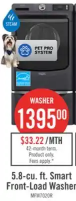The Brick Maytag 5.8 Cu. Ft. Pet Pro Smart Front-Load Washer - White - MFW7020RW offer