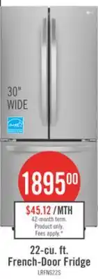 The Brick LG 30 22 Cu. Ft. French-Door Refrigerator - Smudge Proof Stainless Steel - LRFNS2200S offer