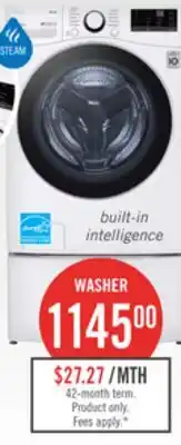 The Brick LG 5.2 Cu. Ft. Smart Front-Load High-Efficiency Steam Washer - White - Stackable - WM3600HWA offer