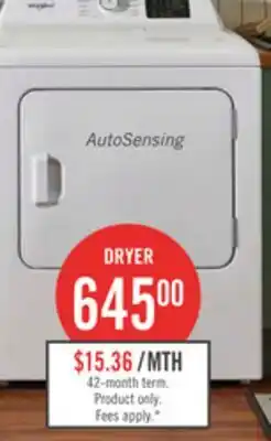 The Brick Whirlpool 29 7.0 Cu. Ft. Electric Dryer with AutoSensing - YWED4105SW offer