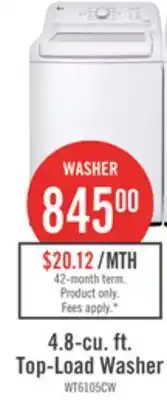The Brick LG 4.8 Cu. Ft. Top-Load High-Efficiency Washer - White - WT6105CW offer