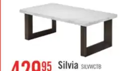The Brick Silvia 48 Modern Coffee Table - White and Grey Marble Look with Brown Wood Legs offer