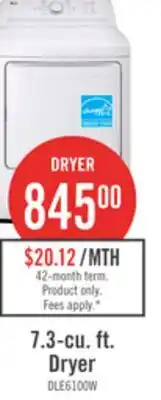 The Brick LG 7.3 Cu. Ft. Electric Dryer - White - DLE6100W offer