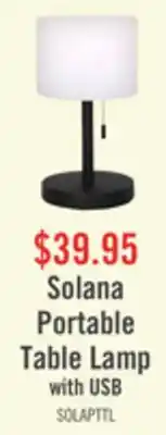 The Brick Solana 11 Modern Metal Acrylic Portable Indoor/Outdoor Table Lamp with USB Port - Black offer