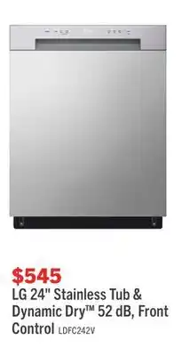 The Brick LG 24 52 dBA Built-In Front-Control Dishwasher with Dynamic Dry - Platinum Silver - LDFC2423V offer