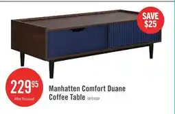 The Brick Manhattan Comfort Duane Modern Ribbed Coffee Table with Drawer & Shelf - Dark Brown & Navy Blue offer