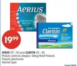Pharmaprix AERIUS (20 - 24) or CLARITIN (24 - 30) Allergy Relief Products offer