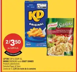 Pharmaprix LIPTON CUP-A-SOUP (4), KNORR SIDEKICKS or KRAFT DINNER offer