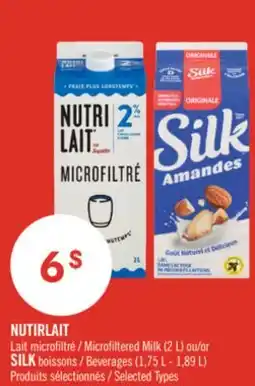 Pharmaprix NUTIRLAIT Microfiltered Milk (2 L) or SILK Beverages (1.75 L - 1.89 L) offer
