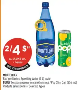 Pharmaprix MONTELLIER Sparkling Water (1 L) or Pop Slim Can (355 mL) offer