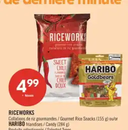 Pharmaprix RICEWORKS Gourmet Rice Snacks (155 g) or HARIBO Candy (284 g) offer