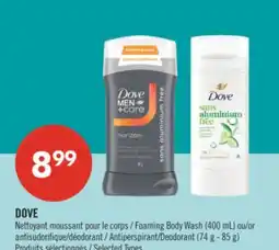 Pharmaprix DOVE Foaming Body Wash (400 mL) or Antiperspirant/Deodorant (74 g - 85 g) offer