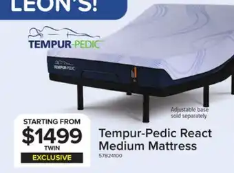 Leon's Tempur-Pedic React Medium Mattress offer