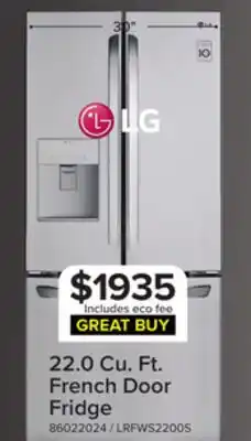 Leon's LG 30 22 Cu. Ft. Smudge Resistant Stainless Steel French Door Refrigerator with Water dispenser offer
