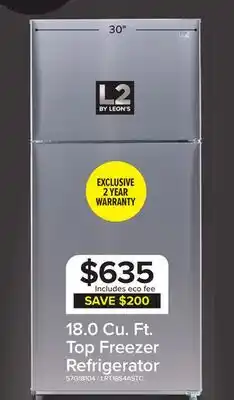 Leon's L2 29.5 18 Cu. Ft. Stainless Steel Top-Freezer Refrigerator - LRT18S4ASTC offer