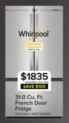 Leon's Whirlpool 36 31 Cu. Ft. Fingerprint Resistant Stainless Steel Refrigerator - WRFF3336SZ offer