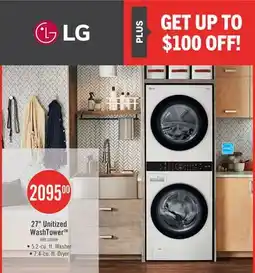 The Brick LG 5.2 Washer/7.4 Dryer Cu. Ft. Front-Load High-Efficiency Washtower - White - WKE100HWA offer