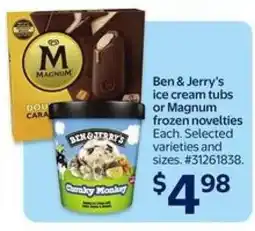 Walmart Ben & Jerry's Ice Cream Tubs or Magnum Frozen Novelties offer