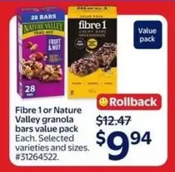 Walmart Fibre 1 or Nature Valley granola bars value pack offer