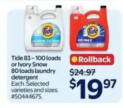 Walmart Tide or Ivory Snow Laundry Detergent offer