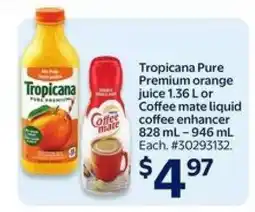 Walmart Tropicana Pure Premium orange juice or Coffee mate liquid coffee enhancer offer