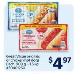 Walmart Great Value original or chicken hot dogs offer