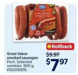 Walmart Great Value Smoked Sausages offer