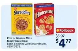 Walmart Post or General Mills family size cereal offer