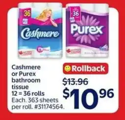 Walmart Cashmere or Purex bathroom tissue offer
