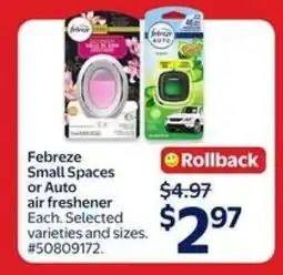 Walmart Febreze Small Spaces or Auto air freshener offer