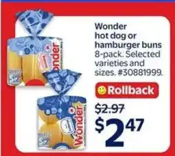 Walmart WONDER HOT DOG or HAMBURGER BUNS offer