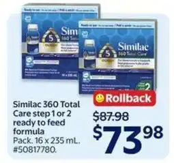 Walmart Similac 360 Total Care step 1 or 2 ready to feed formula offer