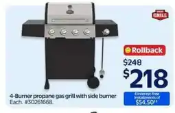 Walmart 4-Burner Propane Gas Grill with Side Burner offer