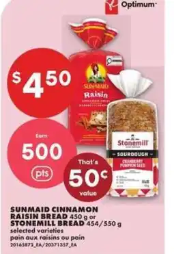 No Frills SUNMAID CINNAMON RAISIN BREAD or STONEMILL BREAD offer