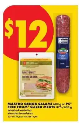 No Frills Mastro Genoa Salami or PC Free From Sliced Meats offer