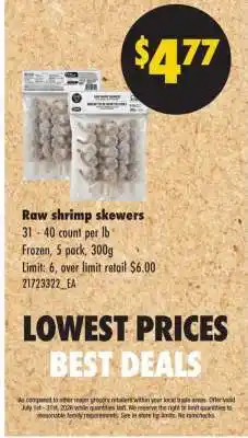 No Frills Raw shrimp skewers offer