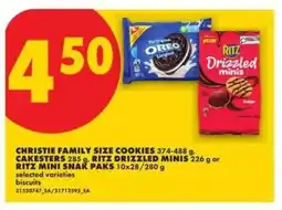 No Frills CHRISTIE FAMILY SIZE COOKIES, CAKESTERS, RITZ DRIZZLED MINIS, RITZ MINI SNAK PAKS offer